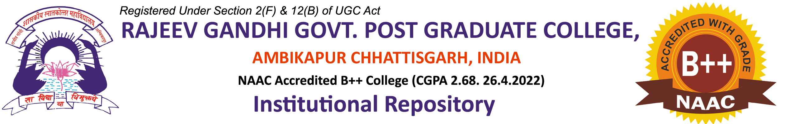 Logo  Institutional Repository, Rajeev Gandhi Govt. Post Graduate College Ambikapur, Distt. Surguja, Chhattisgarh(India), Pin Code - 497001